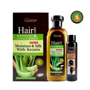 Qianye Aloe Keratin Moisture & Silk Shampoo & Conditioner Set (420g Shampoo + 100ml Conditioner)