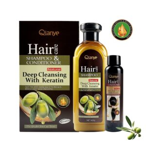 Qianye Olive Keratin Deep Cleansing Shampoo & Conditioner Set (420g Shampoo + 100ml Conditioner)